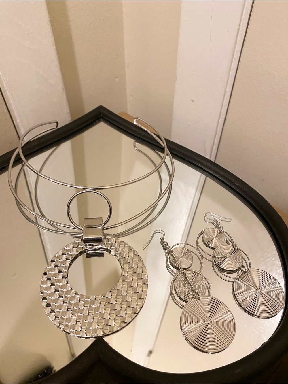 Silver-Tone Statement Necklace and Earrings Set.